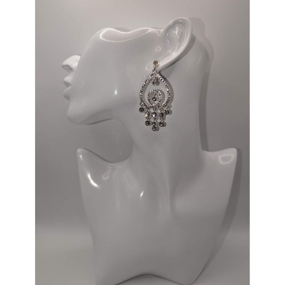 Charter Club Silver Tone Diamond Style Rhinestone Accent Chandelier Earrings NEW